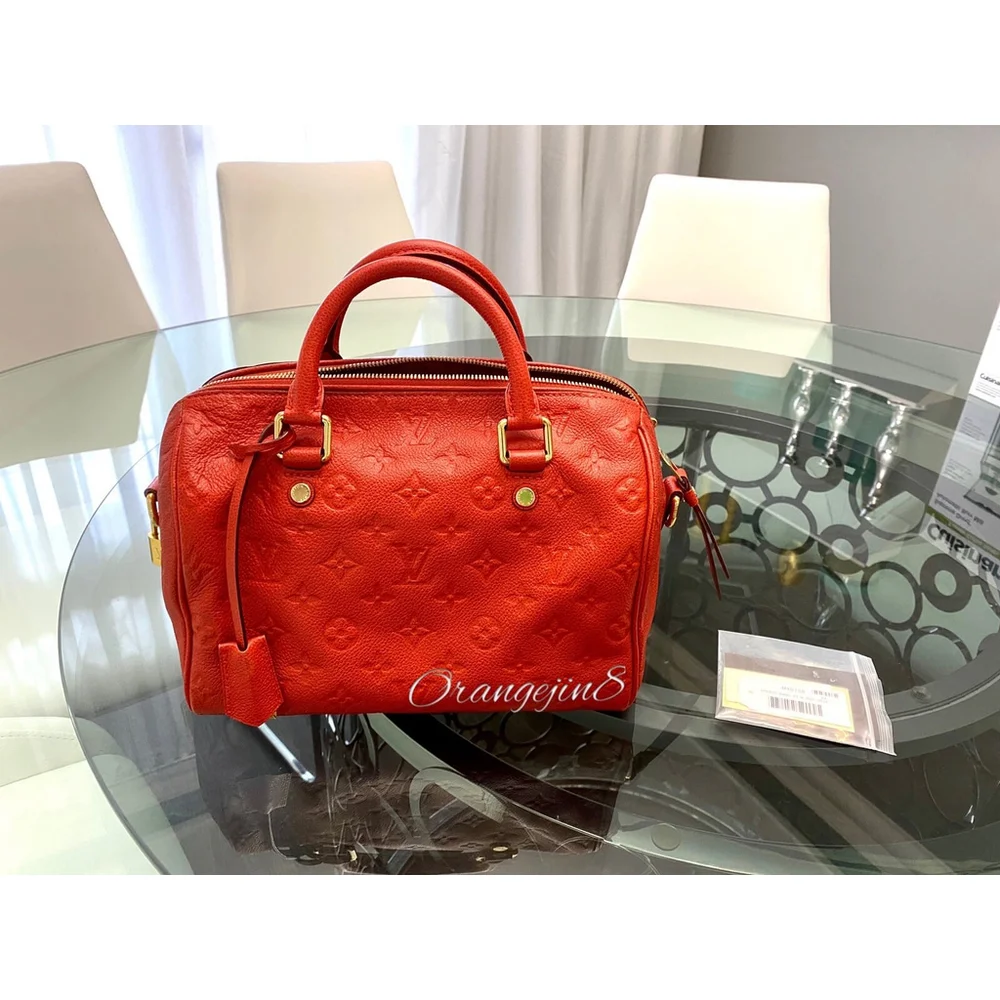 LOUIS VUITTON MONOGRAM EMPREINTE SPEEDY 25 BANDOULIERE RED AUTHENTIC